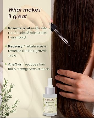 Zenith Trove Rosemary Hair Growth Serum with 3% Redensyl, 4% AnaGain, 3% Baicapil, 30 ml | Stimulates Hair Growth, Increase Hair Density & Thickens Hair | For Men & Women