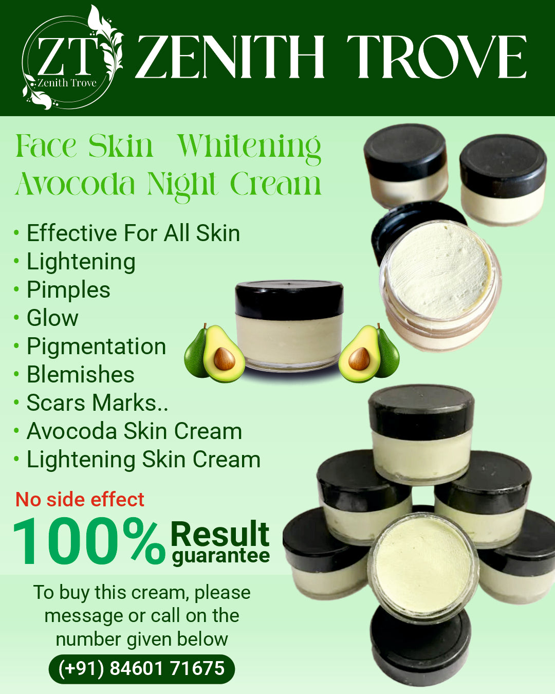 night cream with avocado skin whitening and brightening face moisturizer  for men & women cream
