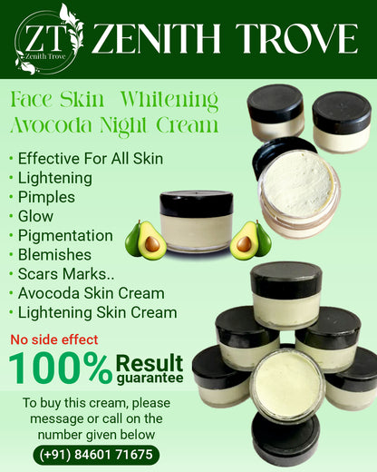 Night Cream With Avocado Skin Whitening and Brightening Face Moisturizer  For Men & Women Cream