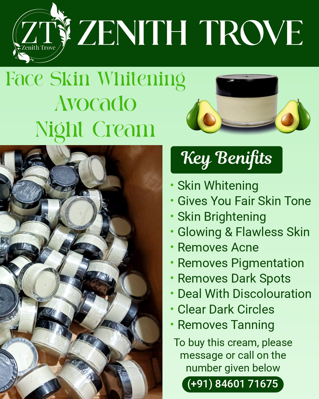 night cream with avocado skin whitening and brightening face moisturizer  for men & women cream