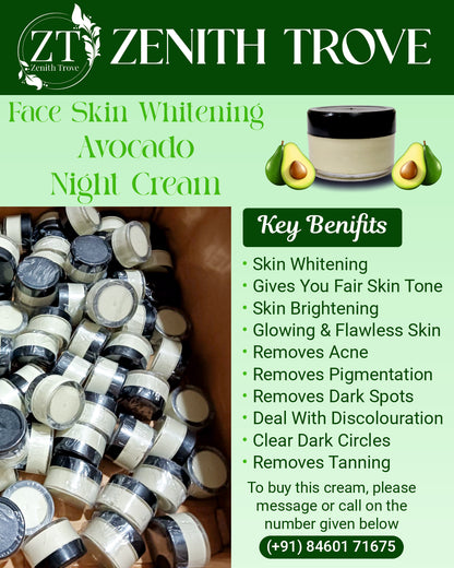Night Cream With Avocado Skin Whitening and Brightening Face Moisturizer  For Men & Women Cream