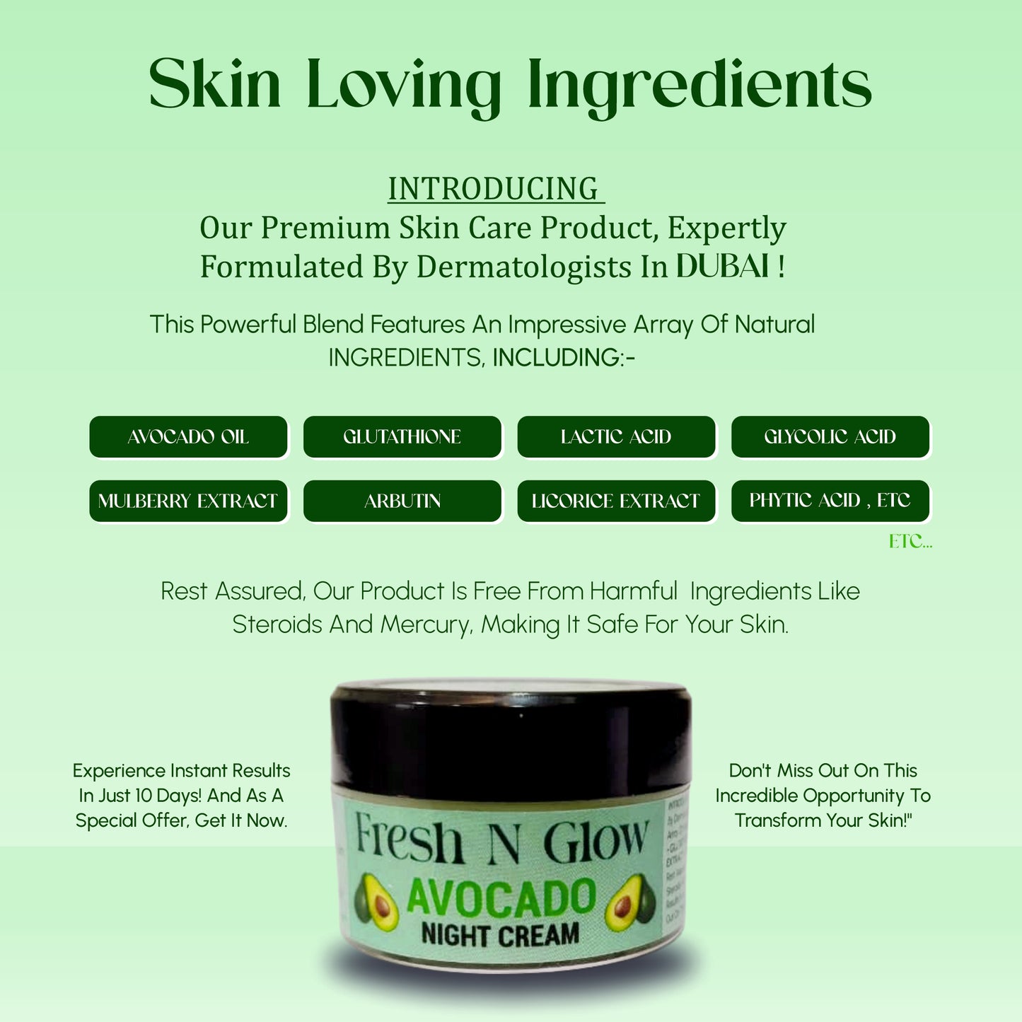 night cream with avocado skin whitening and brightening face moisturizer  for men & women cream