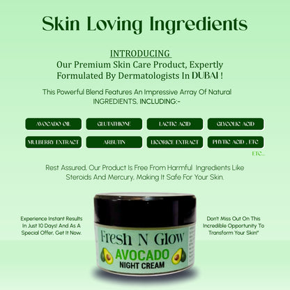 Night Cream With Avocado Skin Whitening and Brightening Face Moisturizer  For Men & Women Cream